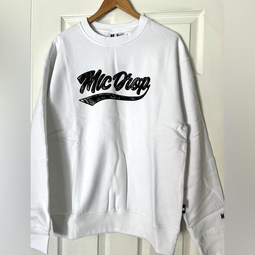 New! BTS Varsity Mic Drop Crew Neck Sweatshirt - Color White
